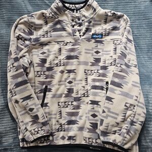 KAVU Aztec Print Fleece Pullover - Cream & Gray